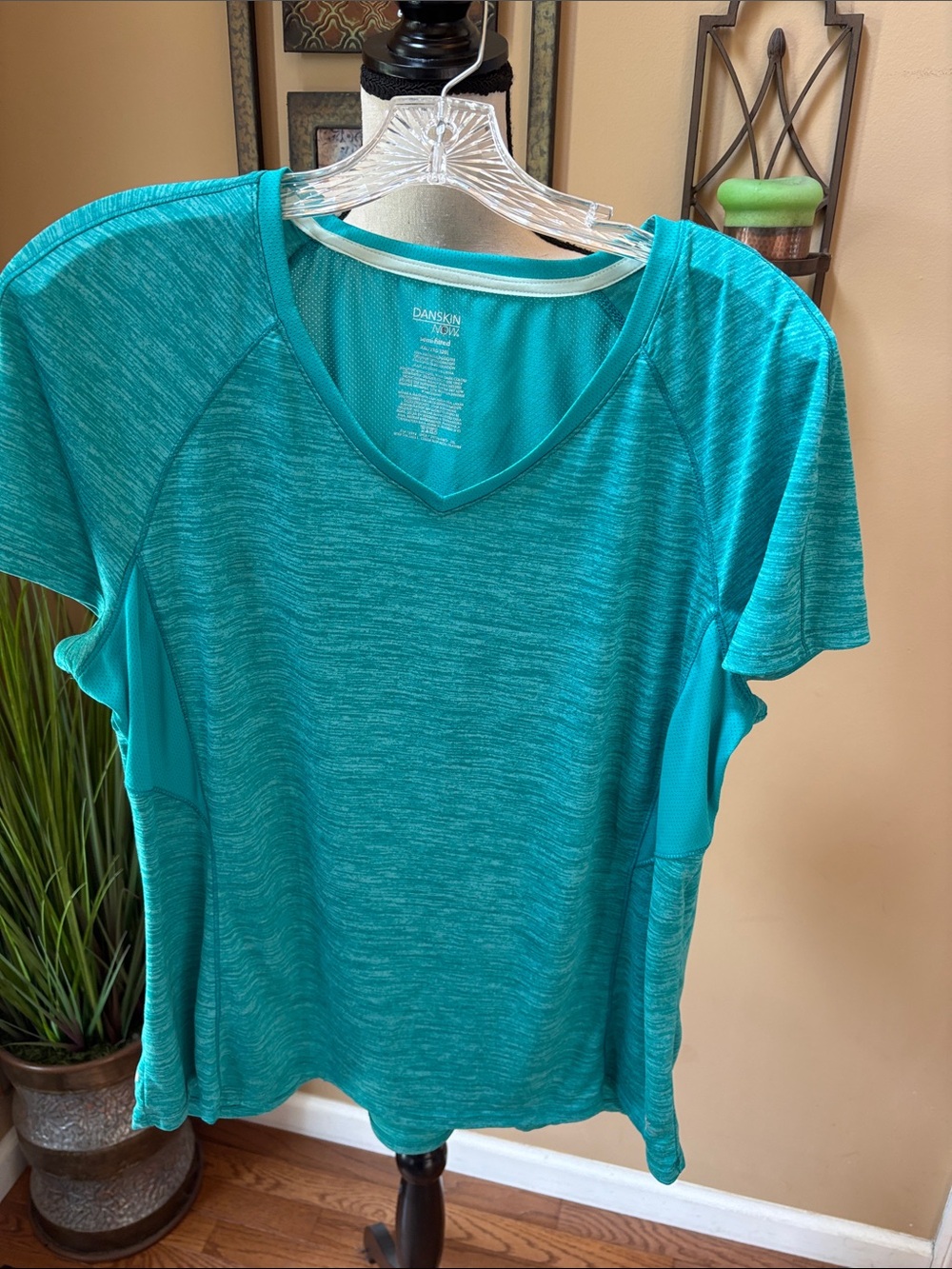Danskin Now Short Sleeve V-Neck Active Tee in Teal Blue